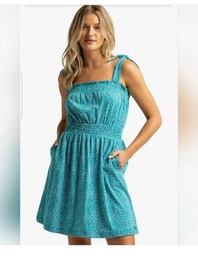 NWT Roxy Teal Speckled Sleeveless Smocked Elastic Waist Sundress Size M